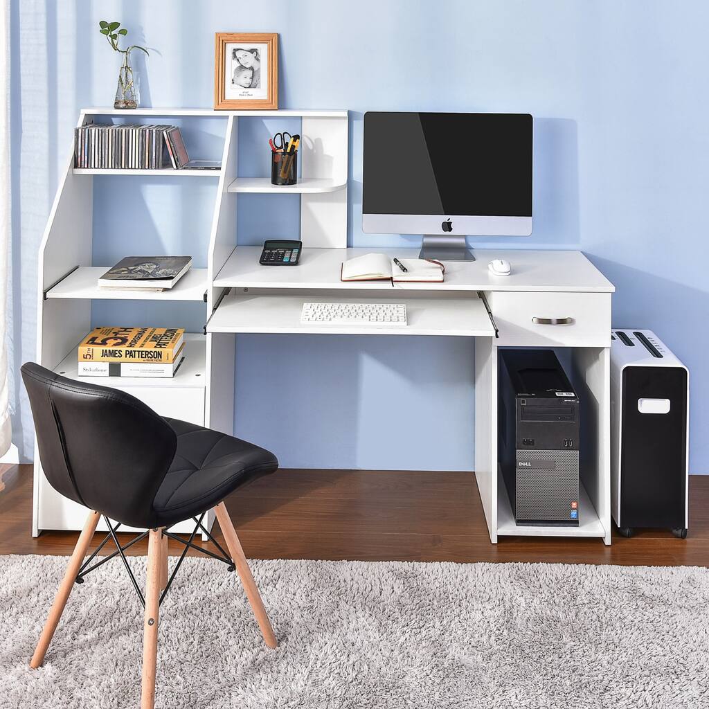 Merax Multifunctional Computer Desk with Cabinet, Storage Drawer, Pull-Out Keyboard Tray