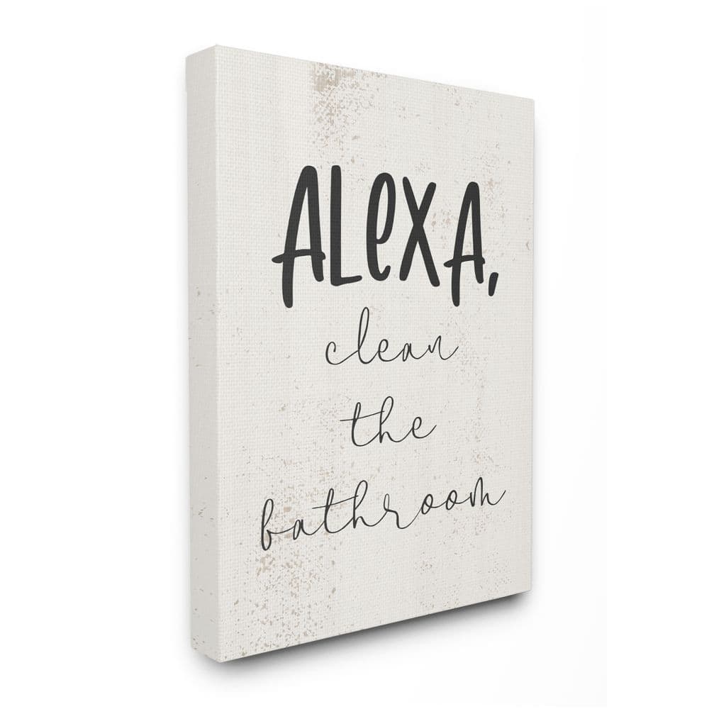 Stupell Modern Day Clean the Bathroom Sign Technology Humor Canvas Wall Art - Black