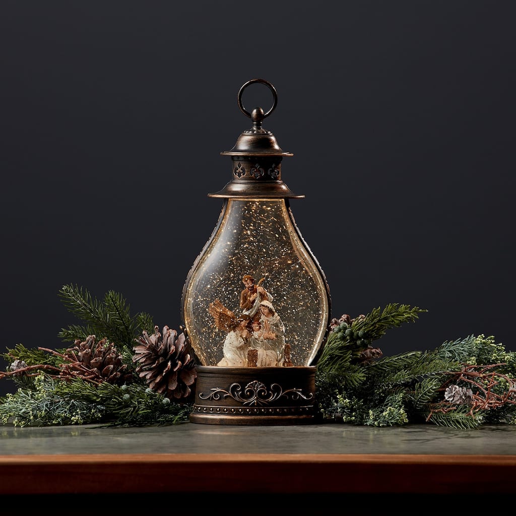 LED Lighted Holy Family Lantern Christmas Snow Globe - 15.5"