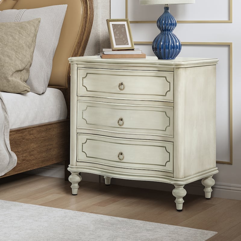 Alois Traditional 3-Drawer Nightstand with Solid Wood Spindle Legs by HULALA HOME - White