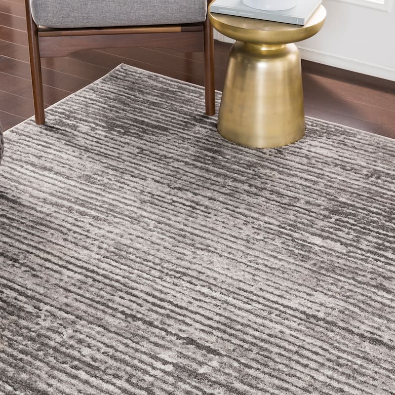Livabliss Albi Contemporary Stripes Area Rug - Charcoal/Grey - 5'3" Square