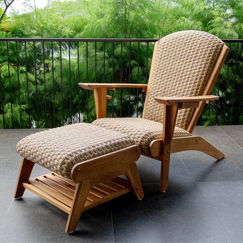 Cambridge Casual Camden Teak Outdoor Ottoman with Padded Woven Seat