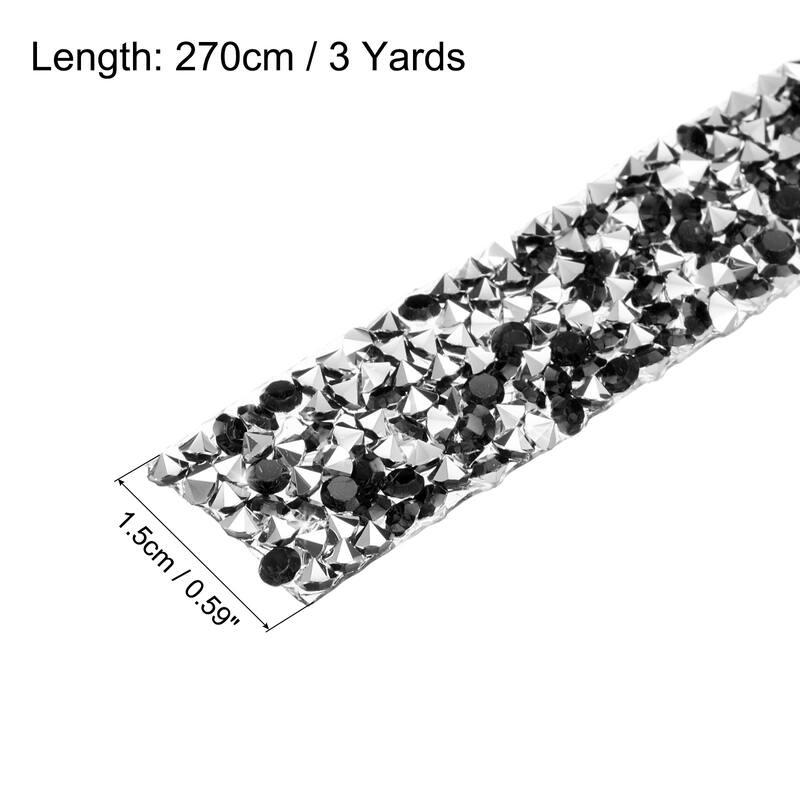 1 Roll 3 Yards Self Adhesive Rhinestone Diamond Ribbon Silver Base - Black