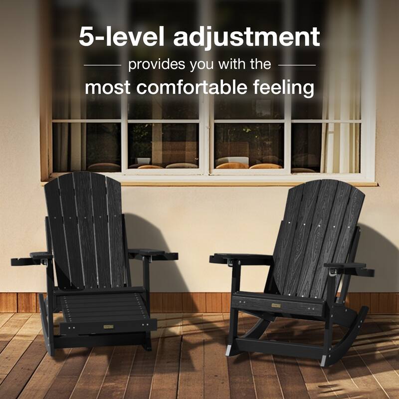 WINSOON HIPS All Weather Rocking Adirondack Chair with Adjustable Backrest and Retractable Ottoman