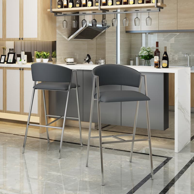Roomfitters Contemporary Counter Height Metal Bar Stools, Set of 2, Upholstered Footrest Seating, Kitchen Island Chairs