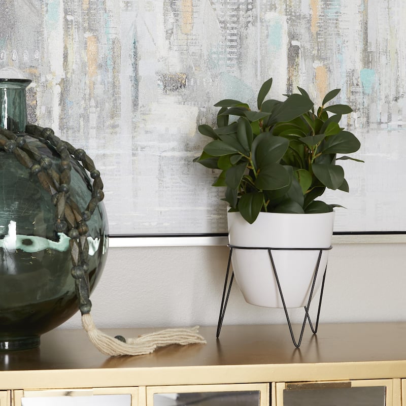 Green Faux Foliage Eucalyptus Artificial Plant with Realistic Leaves and Metal Stand and Black or White Pot - White