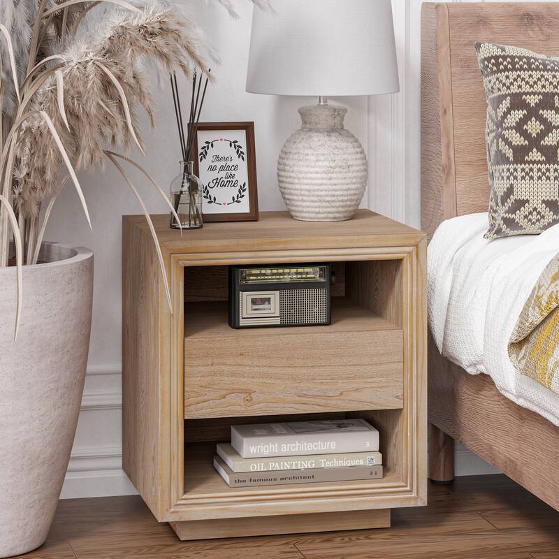 COZAYH Fully Assembled Modern Farmhouse Nightstand with Storage Drawer & 2 Open Shelves - 1-drawer