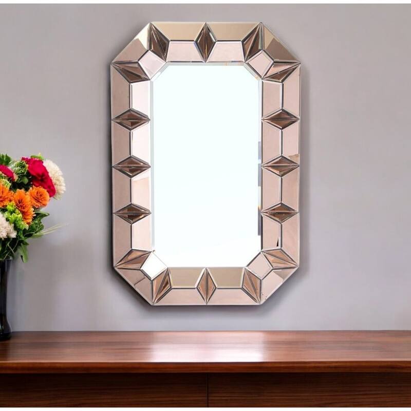HomeRoots 35" Rose Gold Glass Abstract Ornate Framed Accent Mirror - 23.6