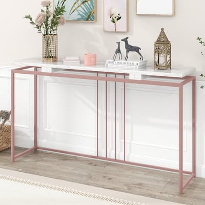 Extra Long Entryway Table Console Table with Marble Top & Metal Frame, Side Table Dining Table for Entryway Hallway Living Room