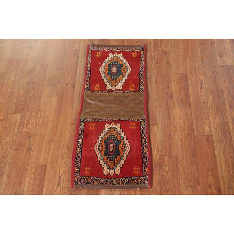 Red Geometric Saddle Bag Persian Accent Rug Hand-Knotted Wool Carpet - 1'1" x 2'7"