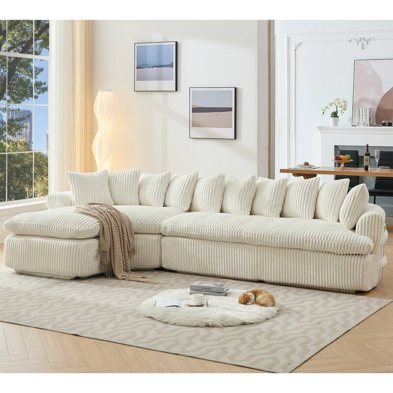 127" Modular Sectional Upholstered Sofa, L Shaped Couch with 10 Pillows, Modern Curved Couches with Left Chaise Lounge