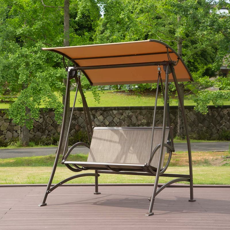 54 in. 3-Person Steel Outdoor Patio Swing Chair with Adjustable Canopy in Dark Brown