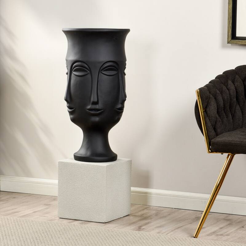 Assisi Floor Vase- Small - Matte Black Finish on Resin with Frosted Gray Base