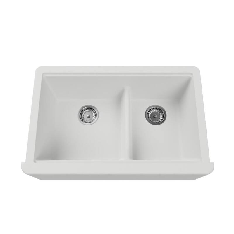 Self-Trimming Quartz Composite 33" Farmhouse Double Bowl Kitchen Sink