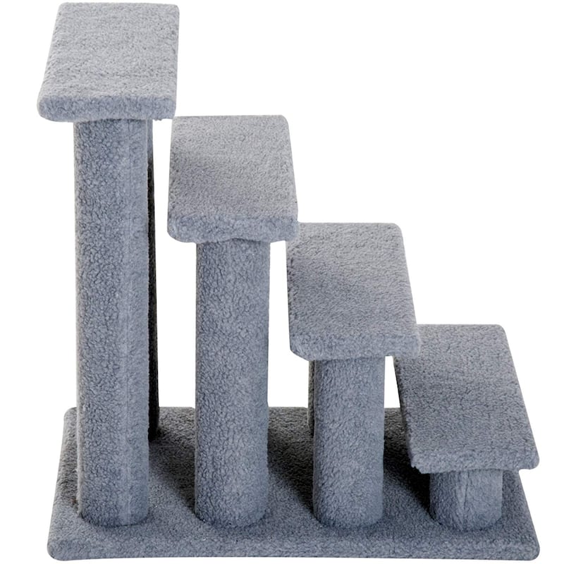 PawHut 25" 4-Step Multi-Level Carpeted Cat Scratching Post Pet Stairs - Grey