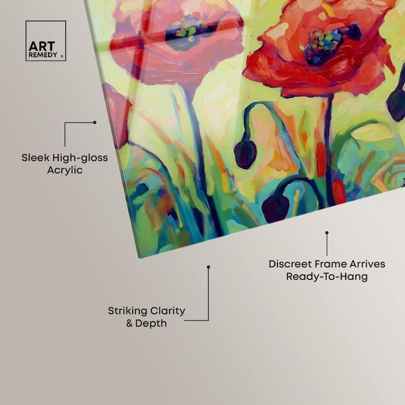 Red Poppy Field II Acrylic by Art Remedy, Ready to Hang