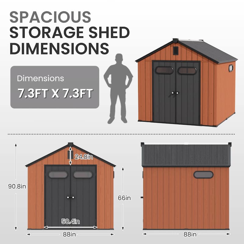 Outdoor Resin Storage Shed with Floor, Garden Shed with Lockable Door, Windows & Vents, Outside Tool Storage Shed