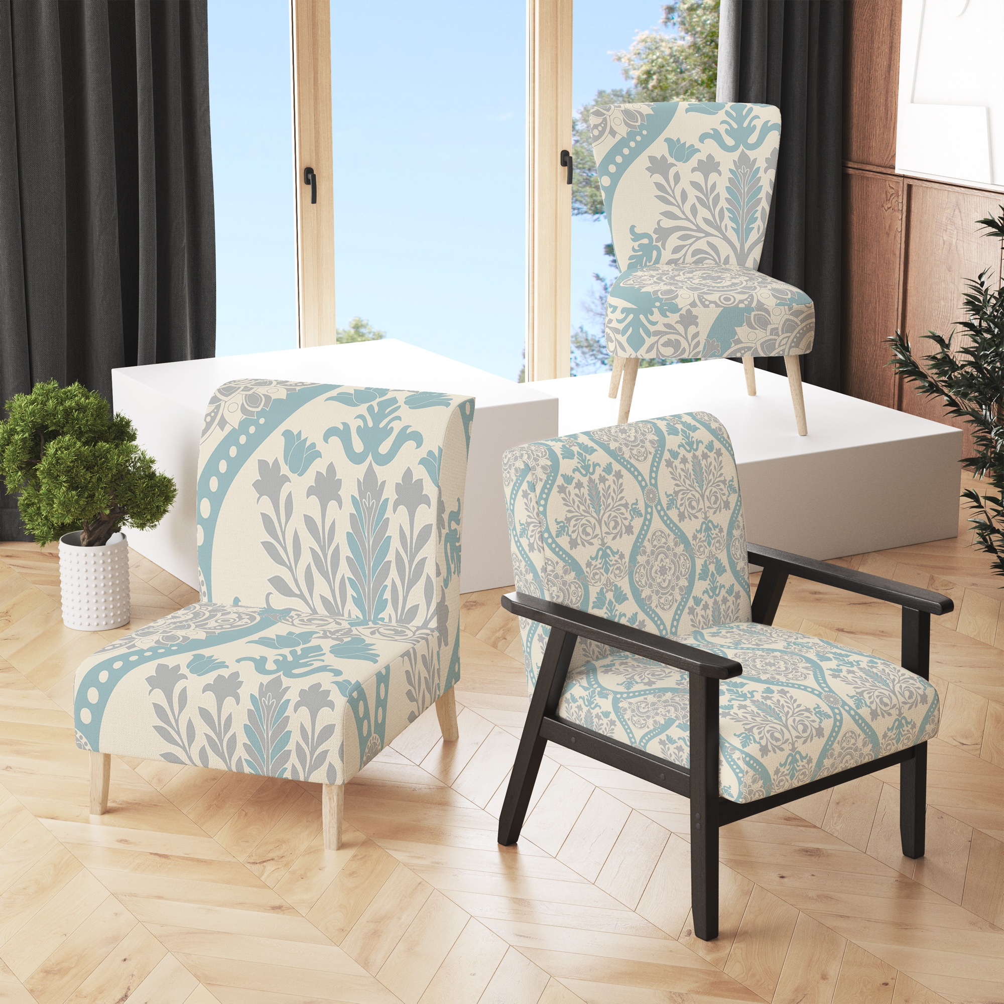 Cream and blue accent chair new arrivals