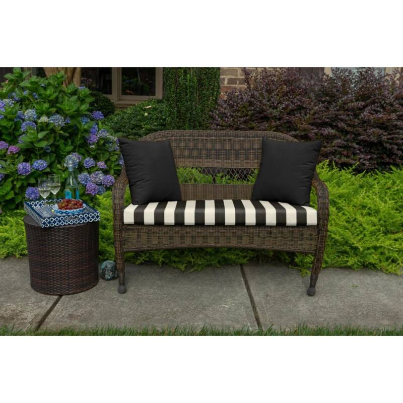 Sunbrella Stripe Fabric 1-Piece Indoor/Outdoor Wicker Bench Cushion, 43.5"W x 19.5"L, Maxim Forest Green - 43.5"W x 19.5"L