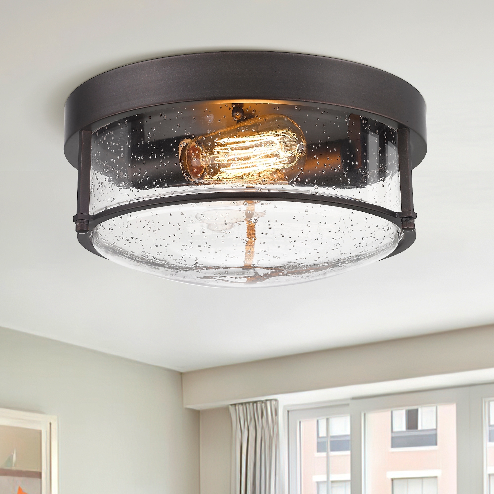 2-Light Farmhouse Flush Mount Ceiling Lights with Seeded Glass