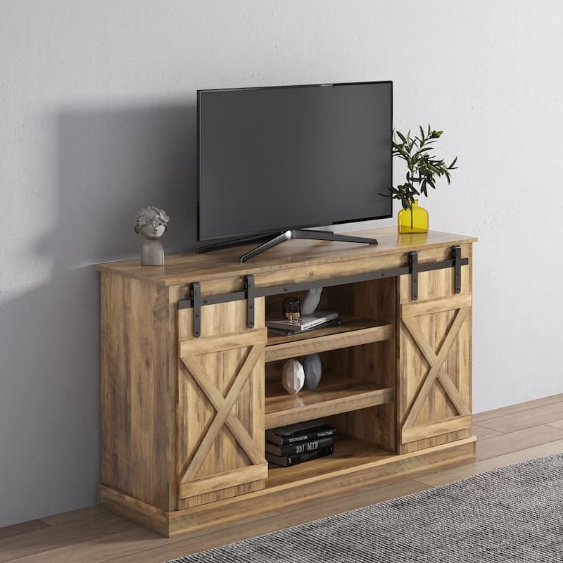 54" Farmhouse Sliding Barn Door TV Stand - 54 inches in width