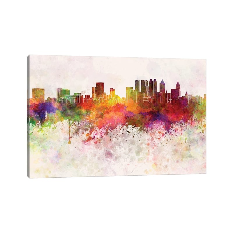 iCanvas "Atlanta Skyline In Watercolor Background" by Paul Rommer Canvas Print