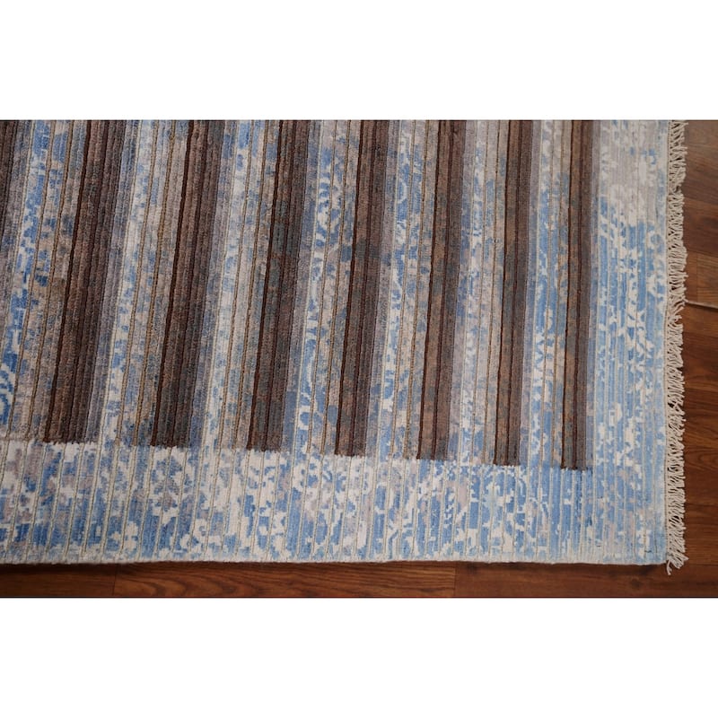 Striped / Modern Abstract Foyer Rug Hand-Knotted Wool Carpet - 2'8" x 4'7"