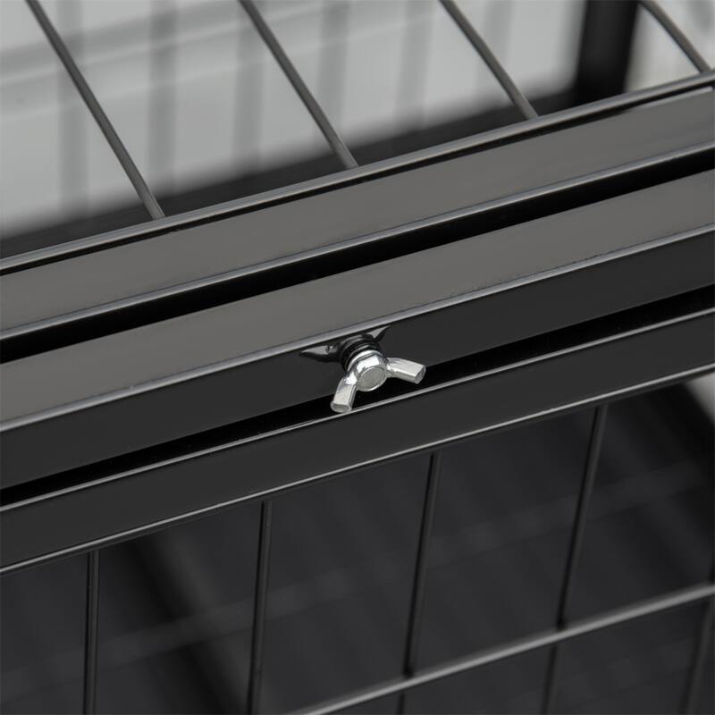 Black Metal Dog Crate with Front and Top Access Slide-Out Tray and Lockable Rolling Wheels