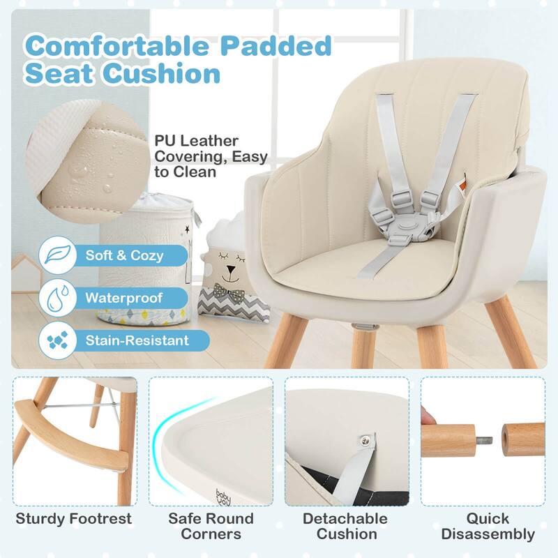 Babyjoy 3 in 1 Convertible Wooden High Chair Toddler Feeding Chair - 20.5" x 21.5" x 36"