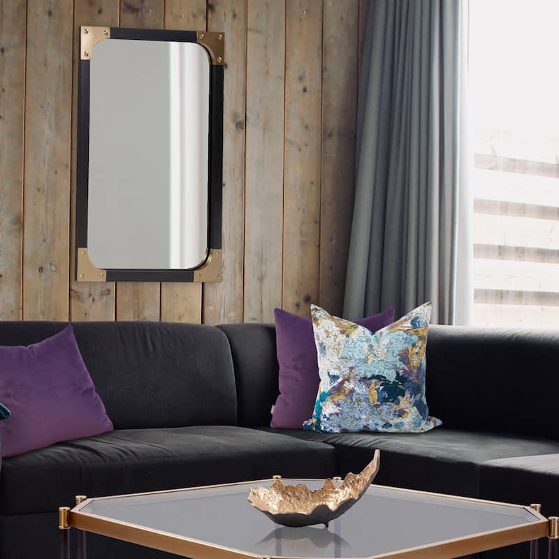 Allan Andrews Atlas Mirror With Metal Frame Matte Black Finish & Brass Corner Accents - 24 x 36 x 1