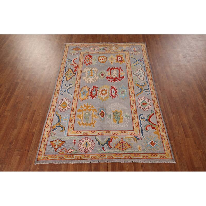 Gray Oushak Oriental Area Rug Handmade Wool Carpet - 5'2" x 7'10"
