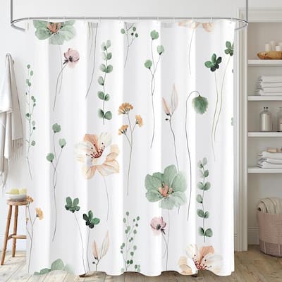 Watercolor Floral Shower Curtain,Beige Flower Shower Curtain