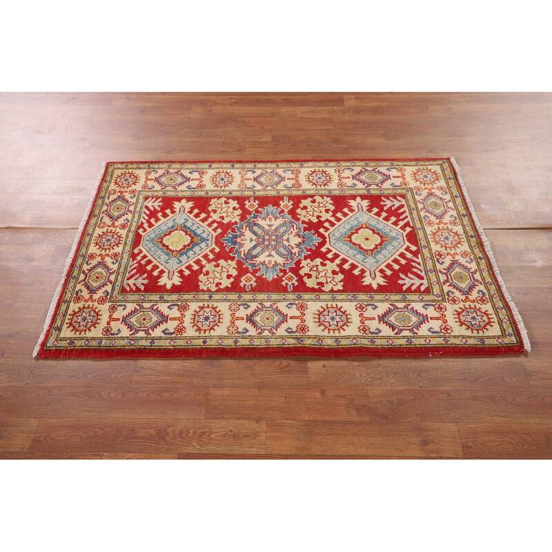 Traditional Kazak Accent Rug Hand-Knotted Geometric Wool Carpet - 2'10" x 4'2"