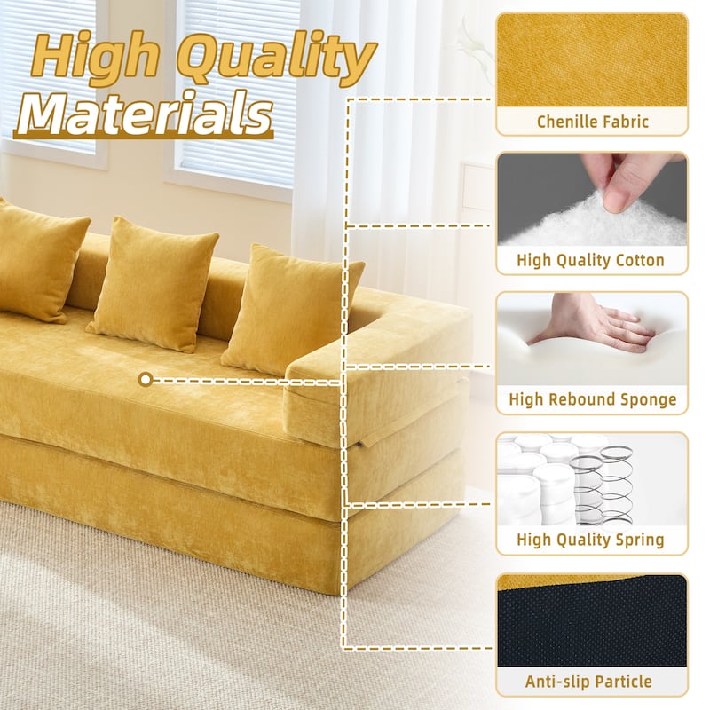 HOMEFUN Chenille Upholstered Convertible Foldable Memory Foam Sleeper Sofa with Pillows for Living Room