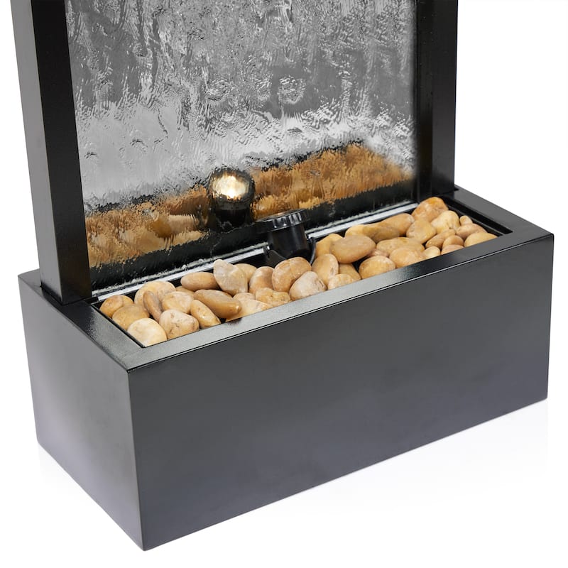 Alpine Corporation 72" Zen Mirror Waterfall Fountain with LED Lights and Stones