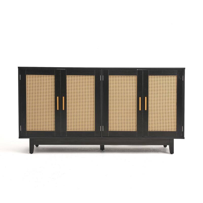 Wood TV Stand for up to 60" TVs with Four Rottan Doors