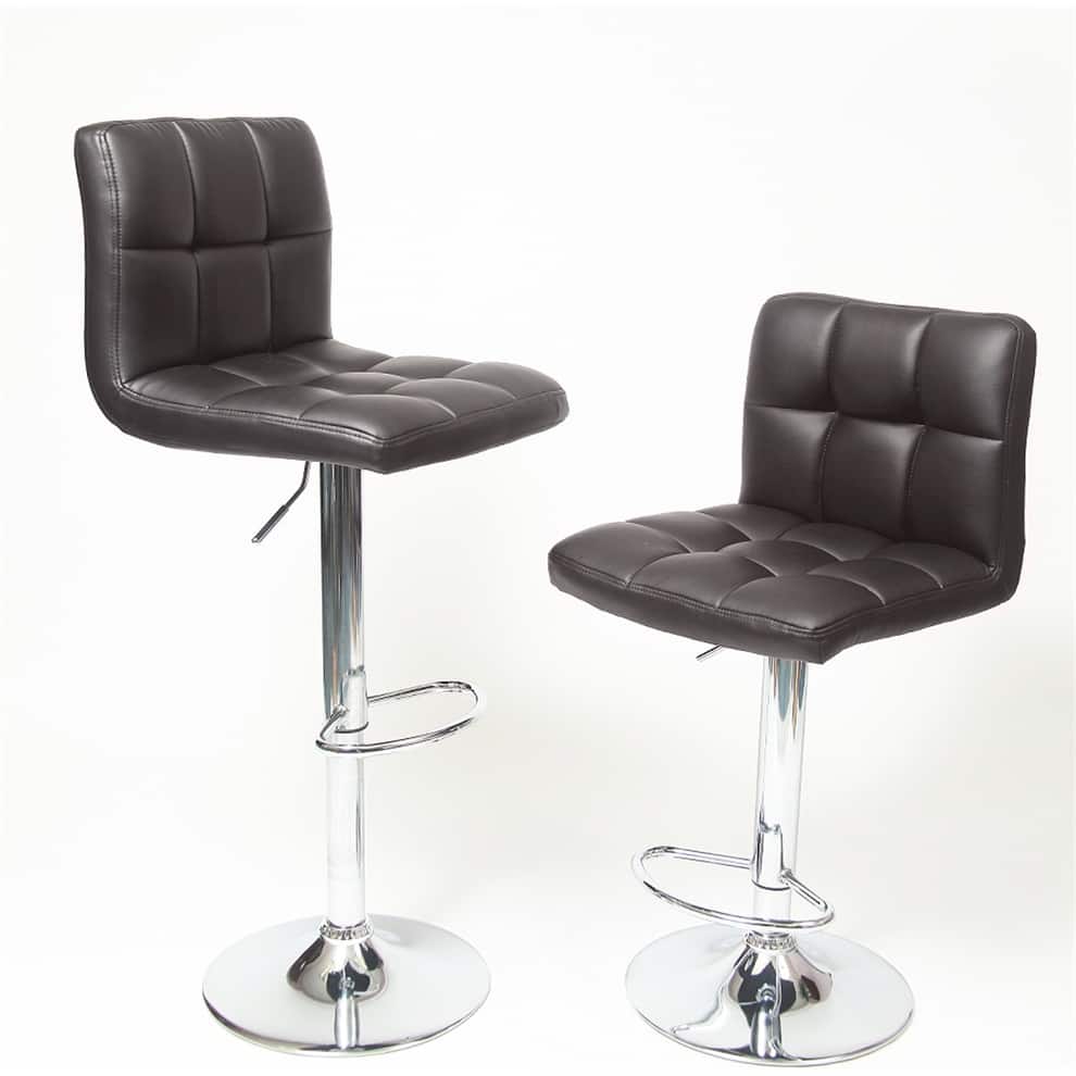 Swivel Faux Leather Adjustable Hydraulic Bar Stool Dining Chairs (Set of 2)