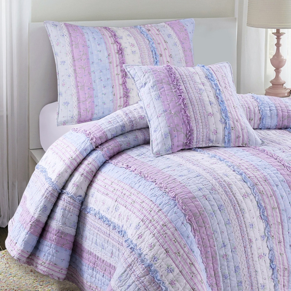 Better Home Style 2-Piece Luxury Bedspread Set - Purple Lilac & Grey Floral Print, Soft Microfiber, Twin/Twin XL