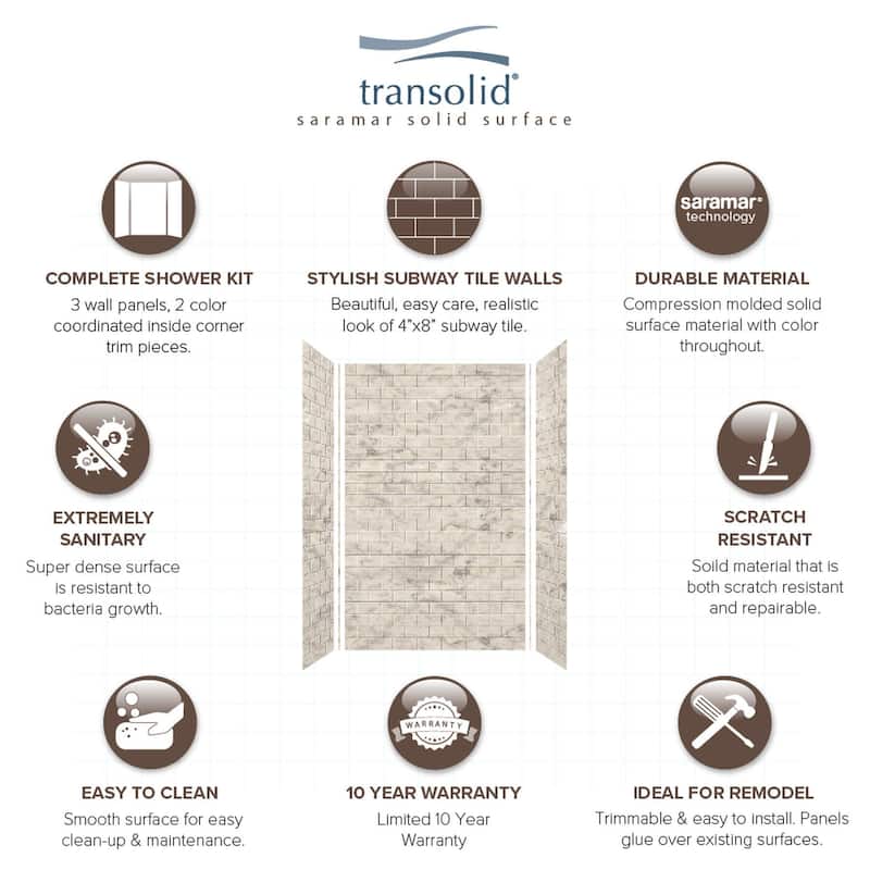Transolid SaraMar 36-In X 60-In X 96-In Glue to Wall Shower Walls - 60" x 36" x 96" - 60" x 36" x 96"