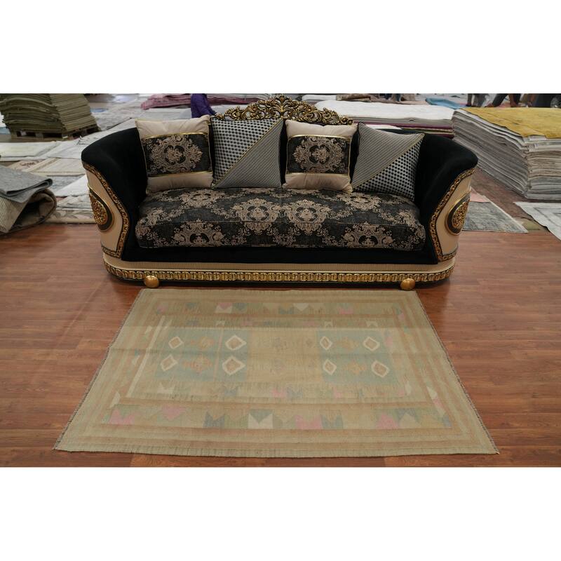 Hand Woven Oriental 100% Wool Carpet Southwestern Tribal Multi-Colored Kilim Area Rug - 5' 10'' X 4' 0''