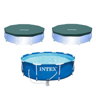 Intex 10 x 2.5-Foot Frame Pool w/ Filter Pump & Intex 10 ft Vinyl Cover, 2 Pack - 49