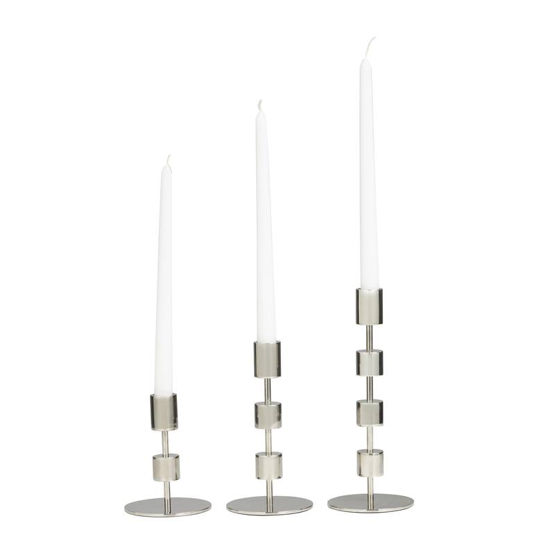 Aluminum Metal Abstract Floating Block Decorative Candle Holder with Rounded Base - Set of 3 Silver or Gold - Roche River Decor