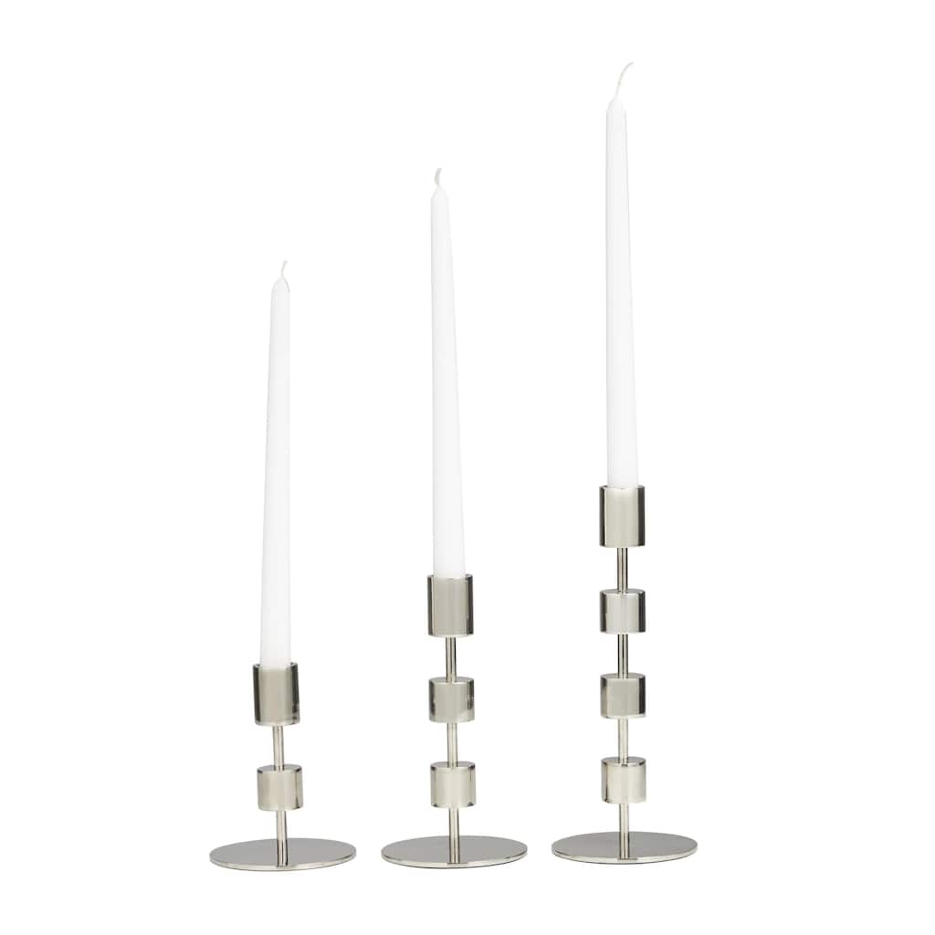Aluminum Metal Abstract Floating Block Decorative Candle Holder with Rounded Base - Set of 3 Silver or Gold - Roche River Decor