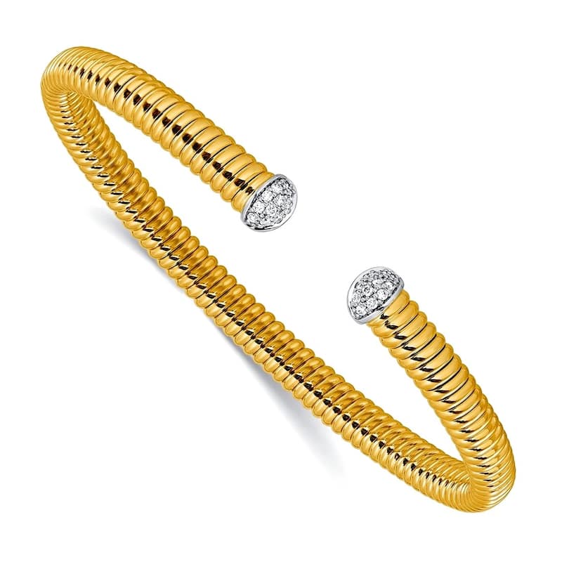 Curata 18k Yellow, White or Rose Gold Italian 0.17cttw Diamond Tubogas Cuff Bangle Bracelet - Yellow Gold
