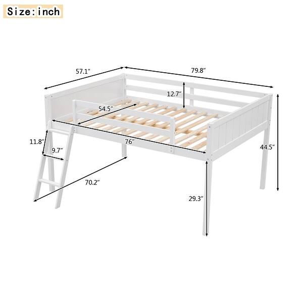 dimension image slide 2 of 4, Wood Loft Bed Frame with Ladder, Ladder can be Placed on The Left or Right, for Boys Girls Kids Adults Toddler
