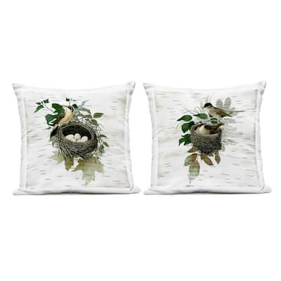 Stupell Rustic Vintage Bird Nests Printed Outdoor Throw Pillow Design by Susan Arnot (Set of 2)