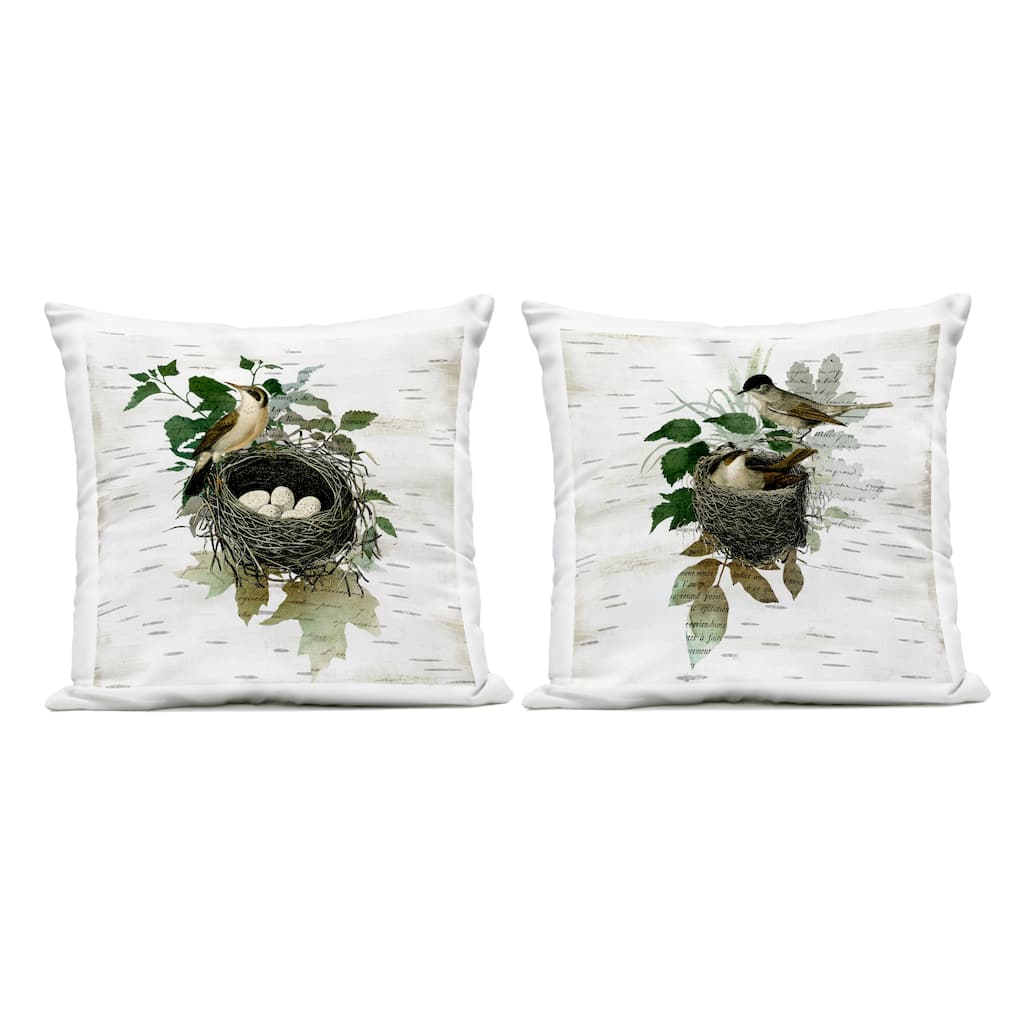 Stupell Rustic Vintage Bird Nests Printed Outdoor Throw Pillow Design by Susan Arnot (Set of 2)
