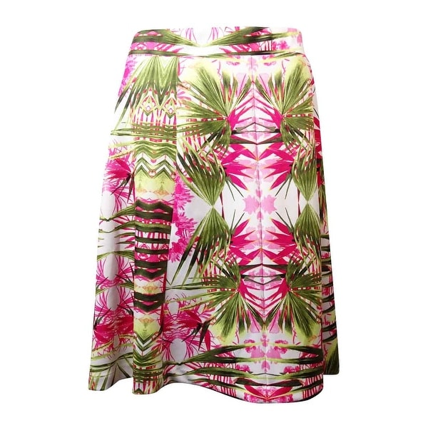 INC International Concepts Women's Palm Tree Print Ponte Skirt - Pink Multi - 3x