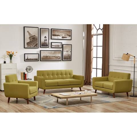 Grace Mid-Century Tufted Upholstered Rainbeau Living Room Sofa, Loveseat, and Chair 3-piece Set