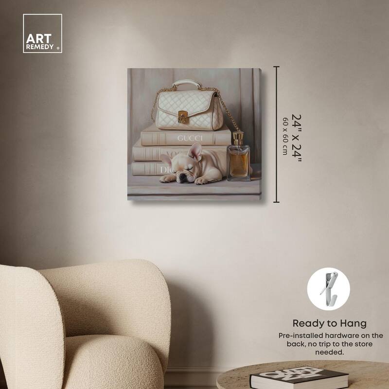 Ivory Books and Frenchie Canvas by Art Remedy, Gallery Wrapped